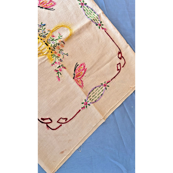 Vintage Embroidery Flower Basket Pillow Cover Case Butterflies 17x16 - Picture 6 of 12